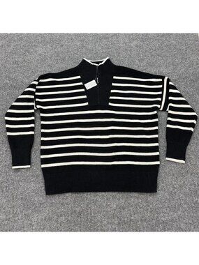 Lands End Drifter Striped Mock Neck Sweater Quarter Zip Womens XL Tall (18) NEW